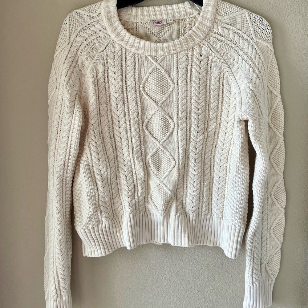 Faherty Cream Cable Knit Crew Neck Sweater